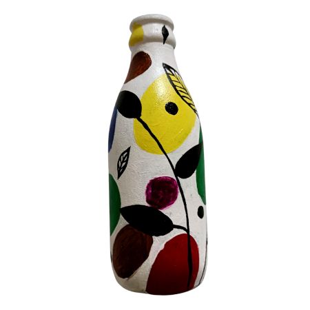 Hand-Painted Abstract Bottle Art â€“ Leaf & Dots Design